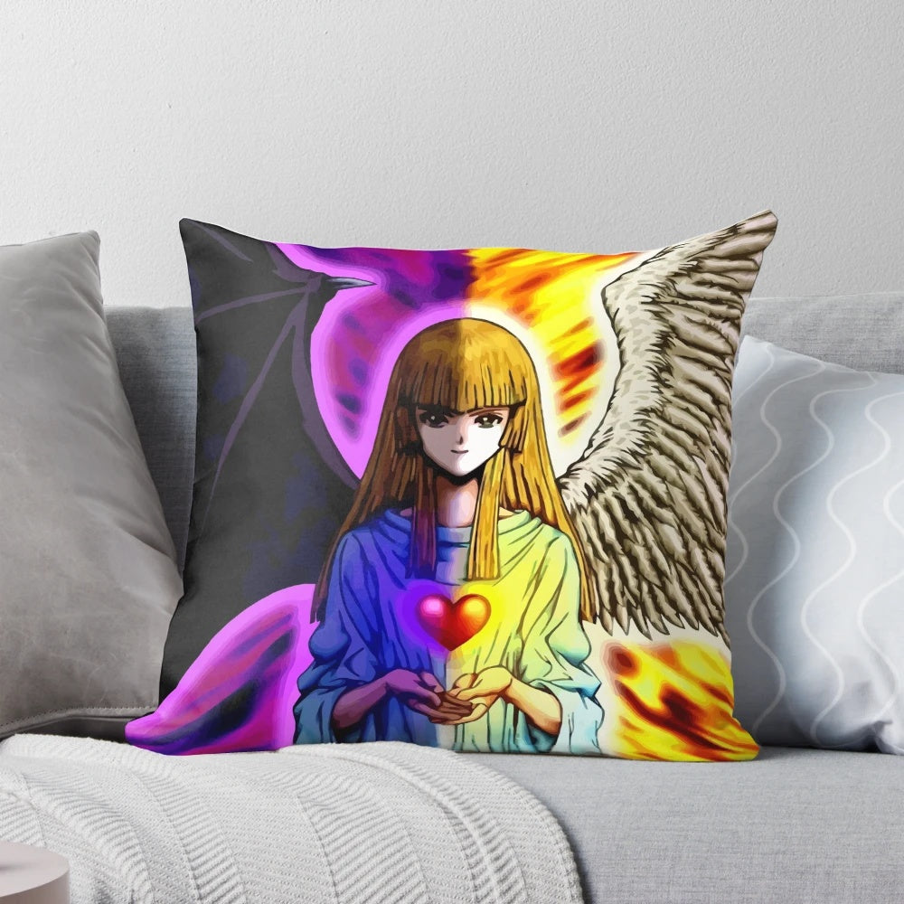 Pillow featuring the iconic Change of Heart card from the Yu-Gi-Oh! anime series with the Blue-Eyes White Dragon and Dark Magician.