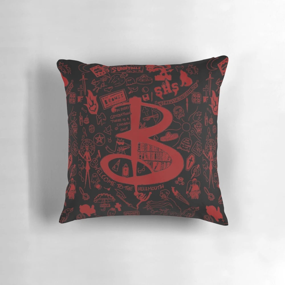 Buffy the Vampire Slayer-inspired pillow with "In every generation there is a chosen one..." text