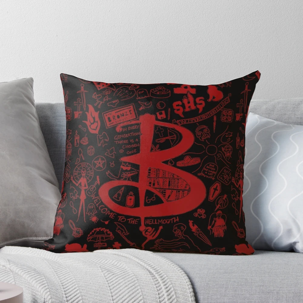 Buffy the Vampire Slayer-inspired pillow with "In every generation there is a chosen one..." text