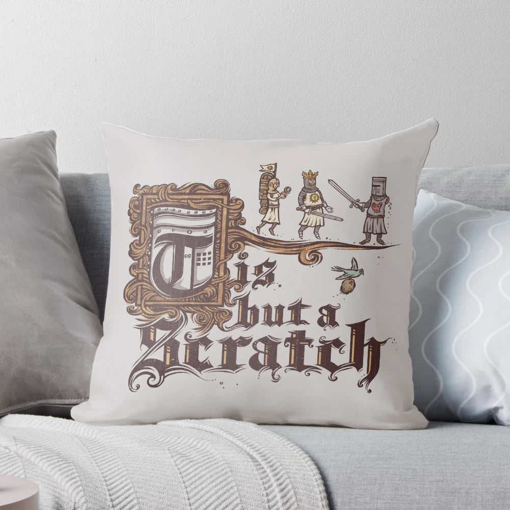 Tis But a Scratch Pillow featuring iconic Monty Python and the Holy Grail characters