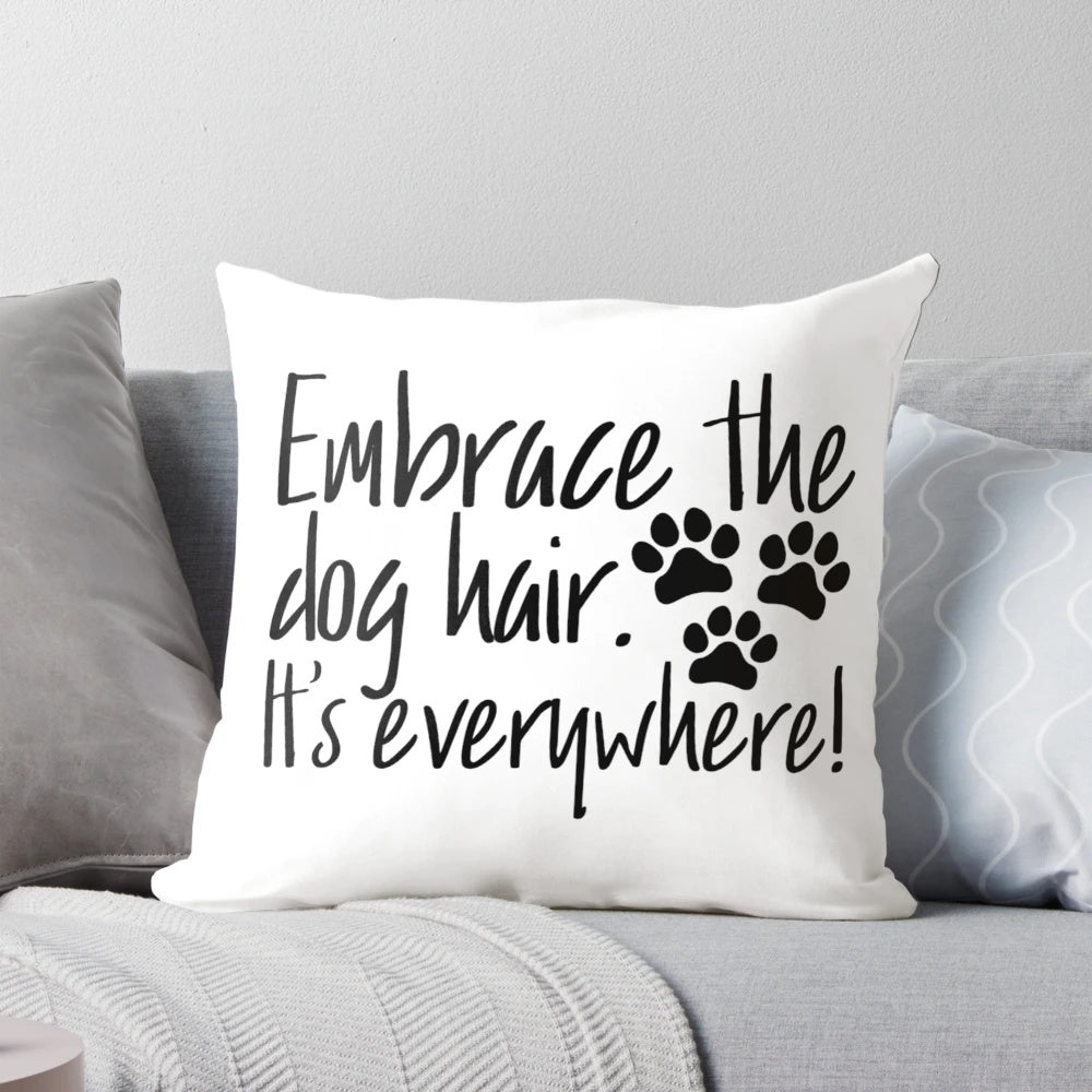 A fluffy white pillow filled with dog hair, perfect for dog lovers and pet owners.
