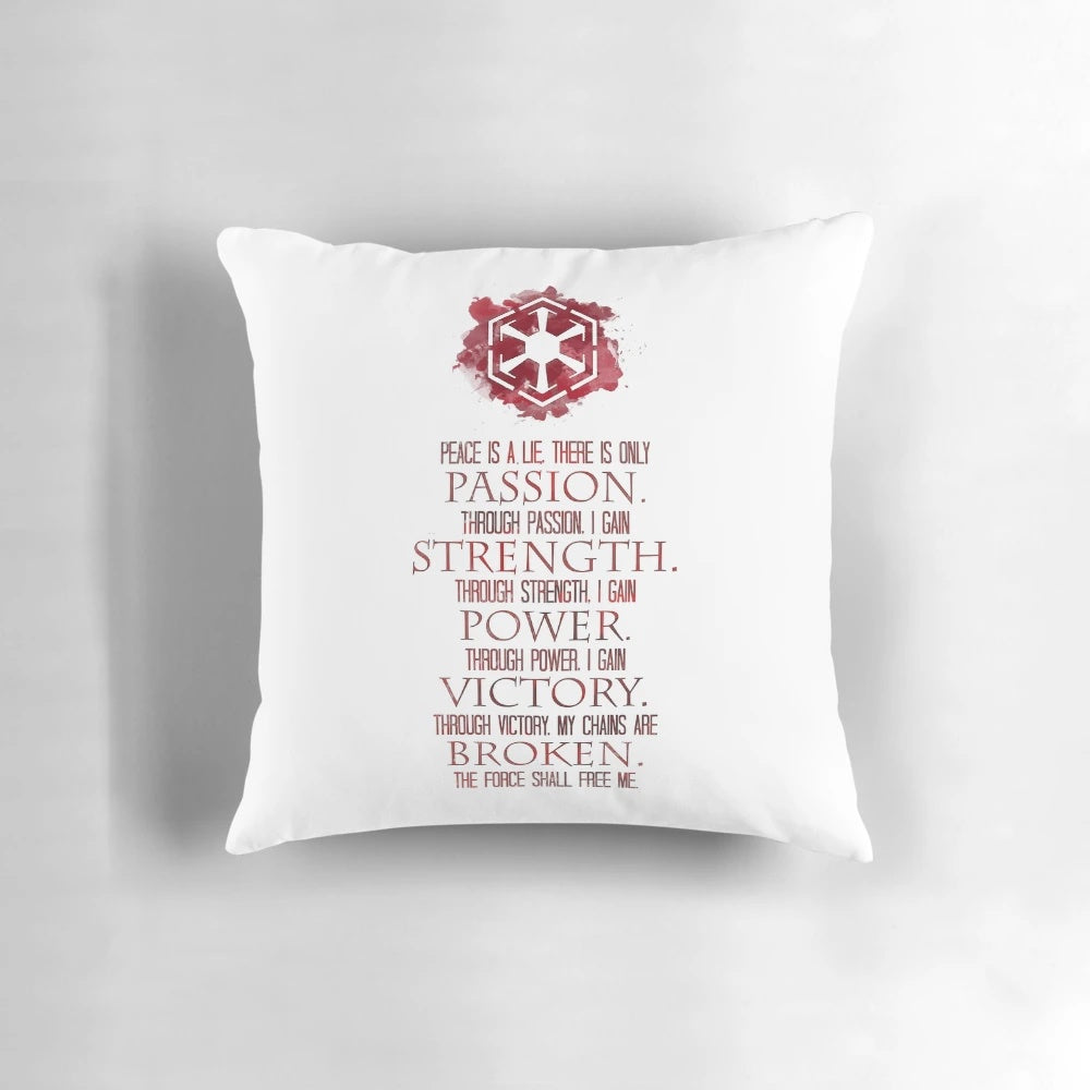 The Sith Code Pillow featuring the iconic Sith symbol, perfect for Star Wars fans