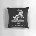 A captivating black and white pillow featuring occult and gothic imagery, perfect for embracing your inner witch.