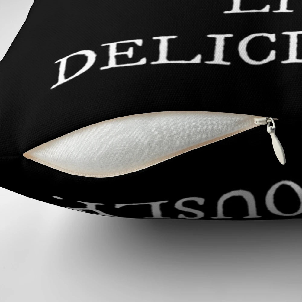 A captivating black and white pillow featuring occult and gothic imagery, perfect for embracing your inner witch.