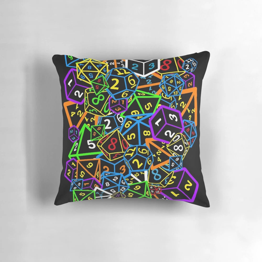 Dungeons & Dragons-themed pillow with dice and "This is how I roll!" text