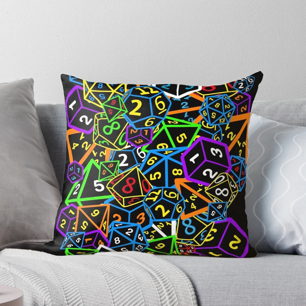 Dungeons & Dragons-themed pillow with dice and "This is how I roll!" text