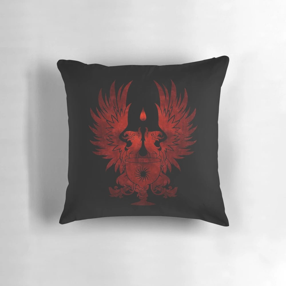 Red pillow featuring the iconic Grey Warden symbol from the Dragon Age franchise