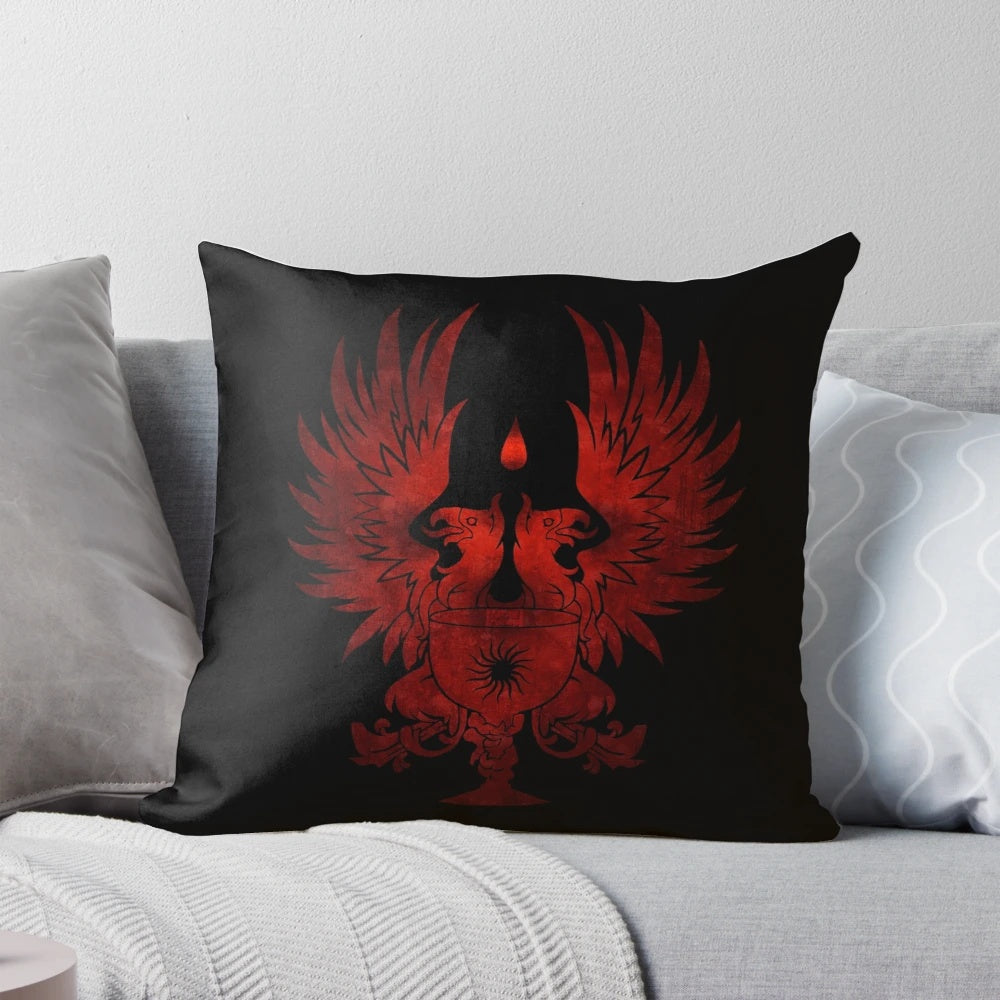 Red pillow featuring the iconic Grey Warden symbol from the Dragon Age franchise