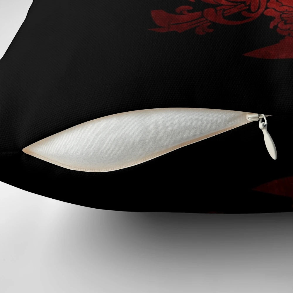 Red pillow featuring the iconic Grey Warden symbol from the Dragon Age franchise