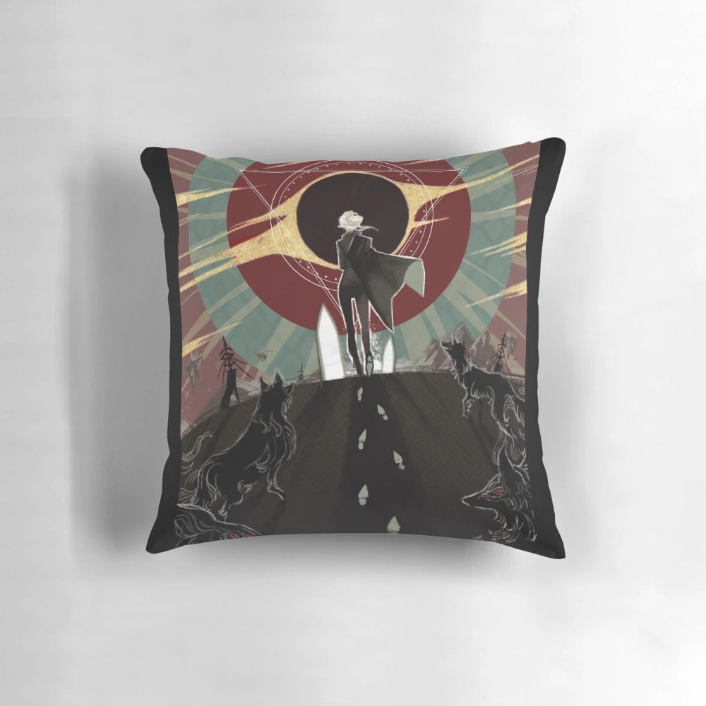 A cozy dragon age inquisition pillow featuring the dread wolf symbol and solavellan theme