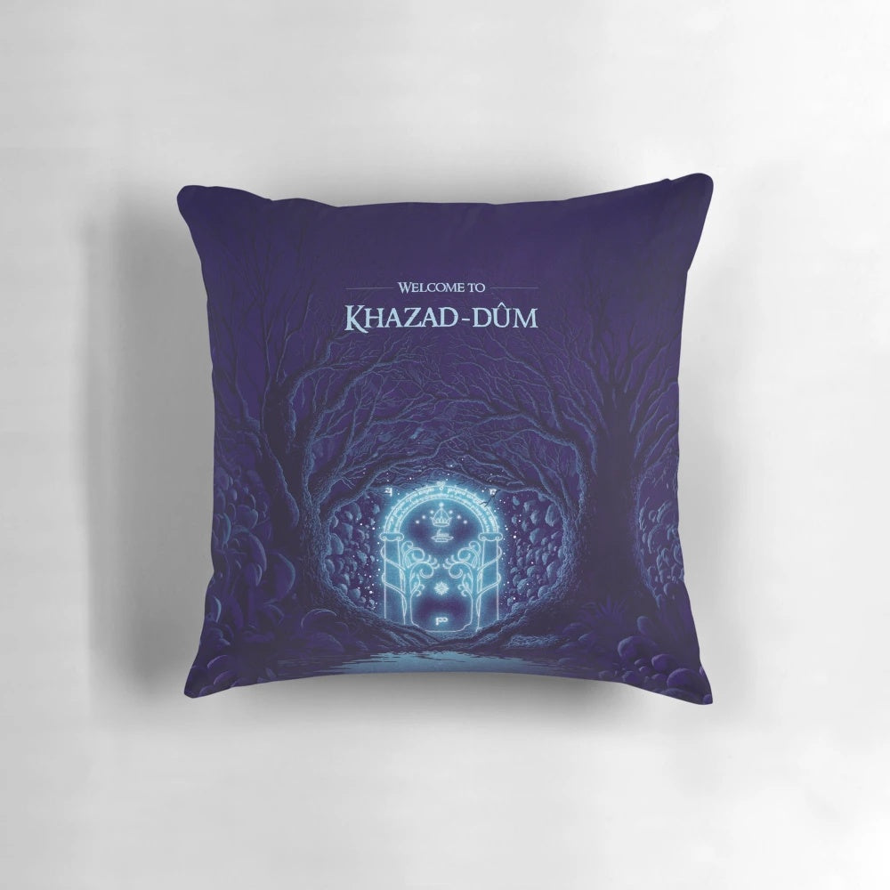 Khazad-dum Lord of the Rings Pillow featuring the iconic Dwarven city from Tolkien's Middle-earth