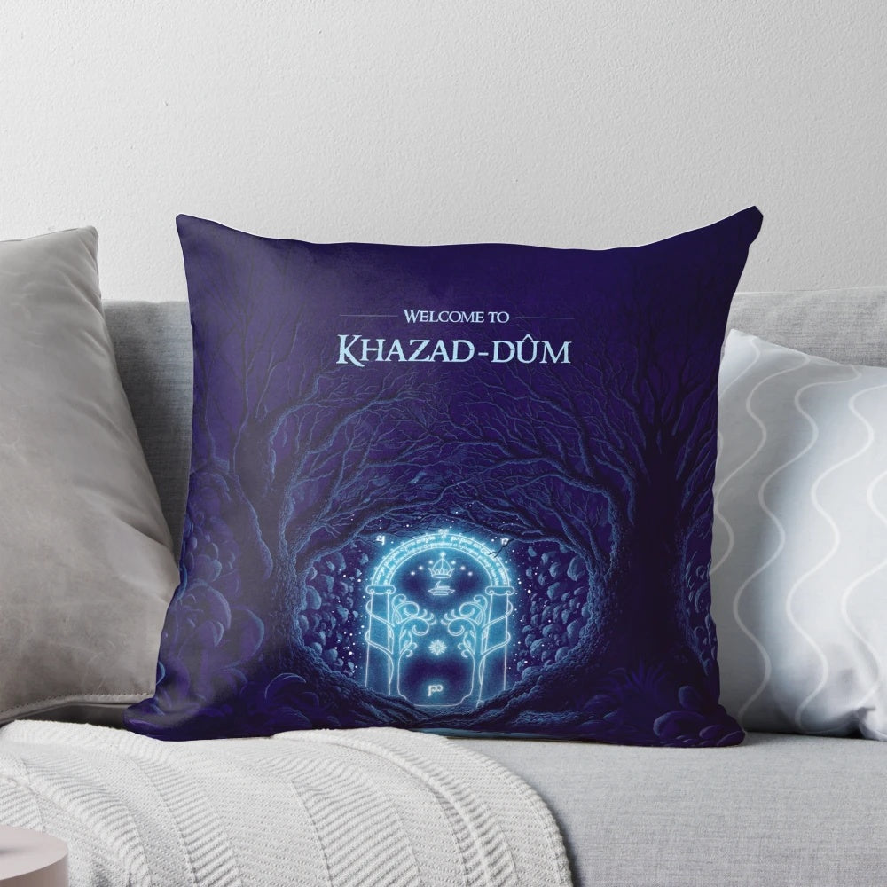 Khazad-dum Lord of the Rings Pillow featuring the iconic Dwarven city from Tolkien's Middle-earth