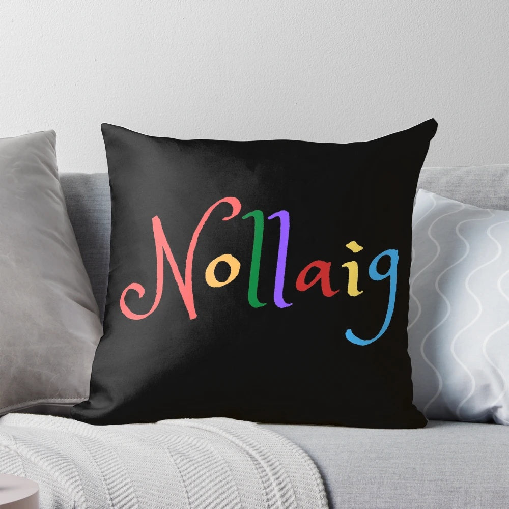 Cozy "Nollaig" Christmas pillow with Irish language artwork