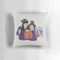 A cozy pillow featuring the iconic comedy characters from 'Come Fly With Me' and Martin Clunes, perfect for fans of British humor.