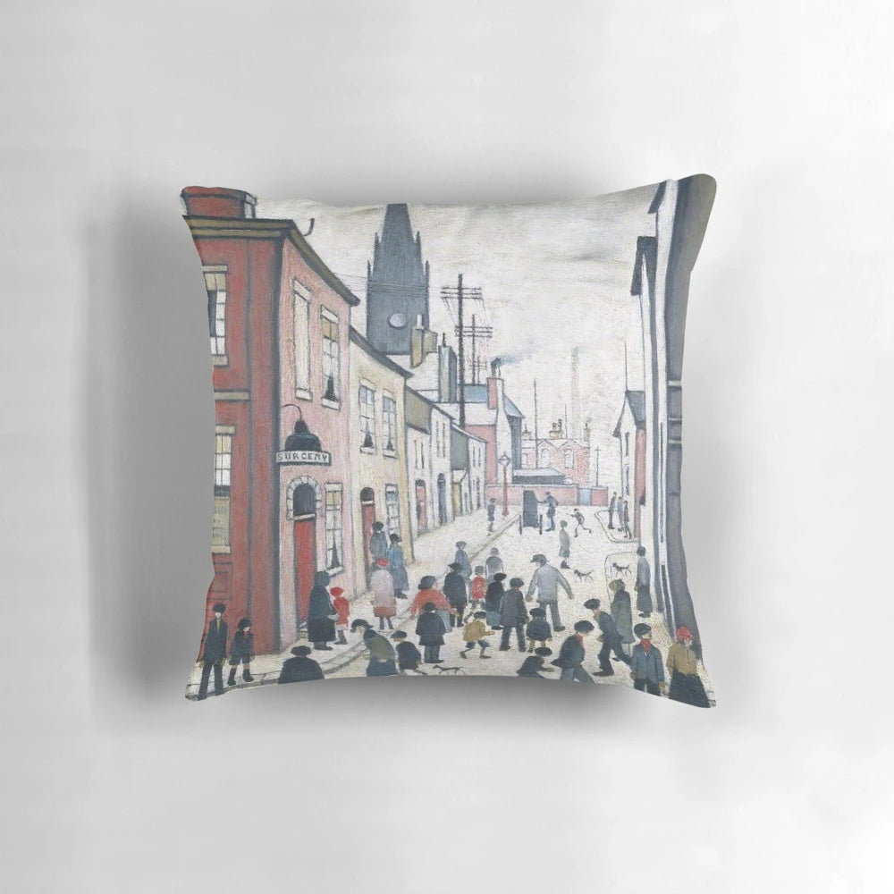 L.S. Lowry Pillow featuring the renowned artist's distinctive style and depictions of urban life