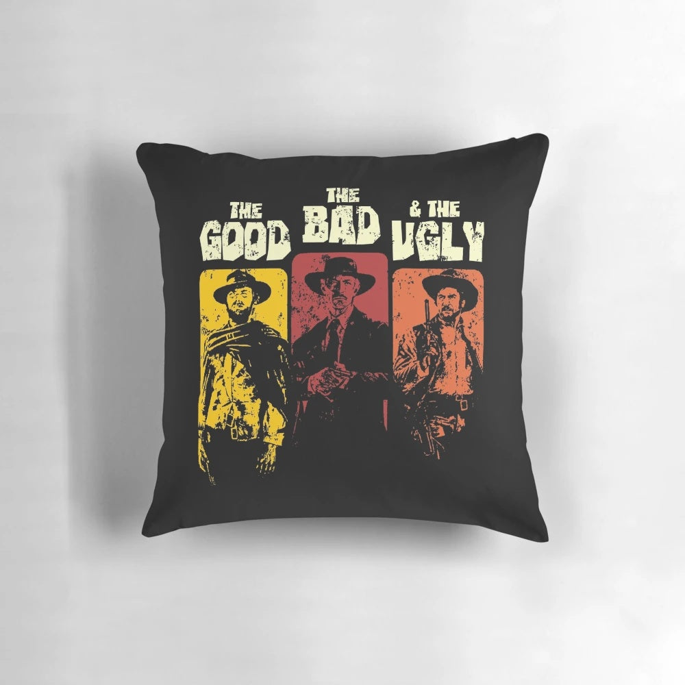 Pillow featuring characters from the classic Spaghetti Western film "The Good, The Bad, and The Ugly