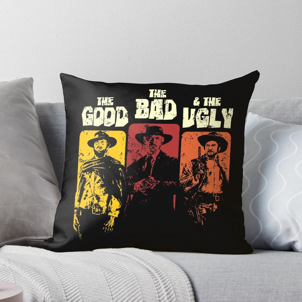 Pillow featuring characters from the classic Spaghetti Western film "The Good, The Bad, and The Ugly