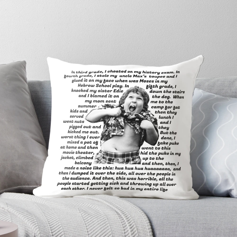 Chunk's Confession Pillow featuring the iconic Truffle Shuffle from the classic movie The Goonies