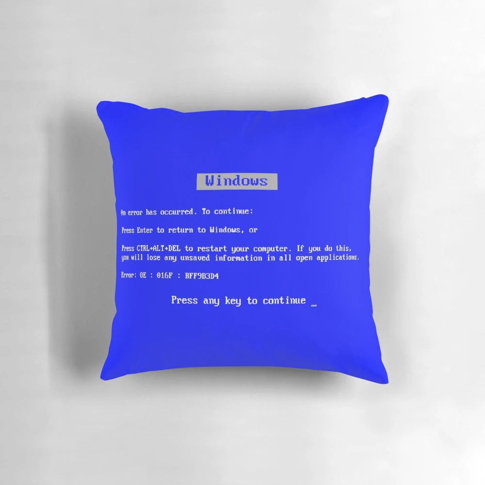 Plush pillow with the classic Windows blue screen of death error message