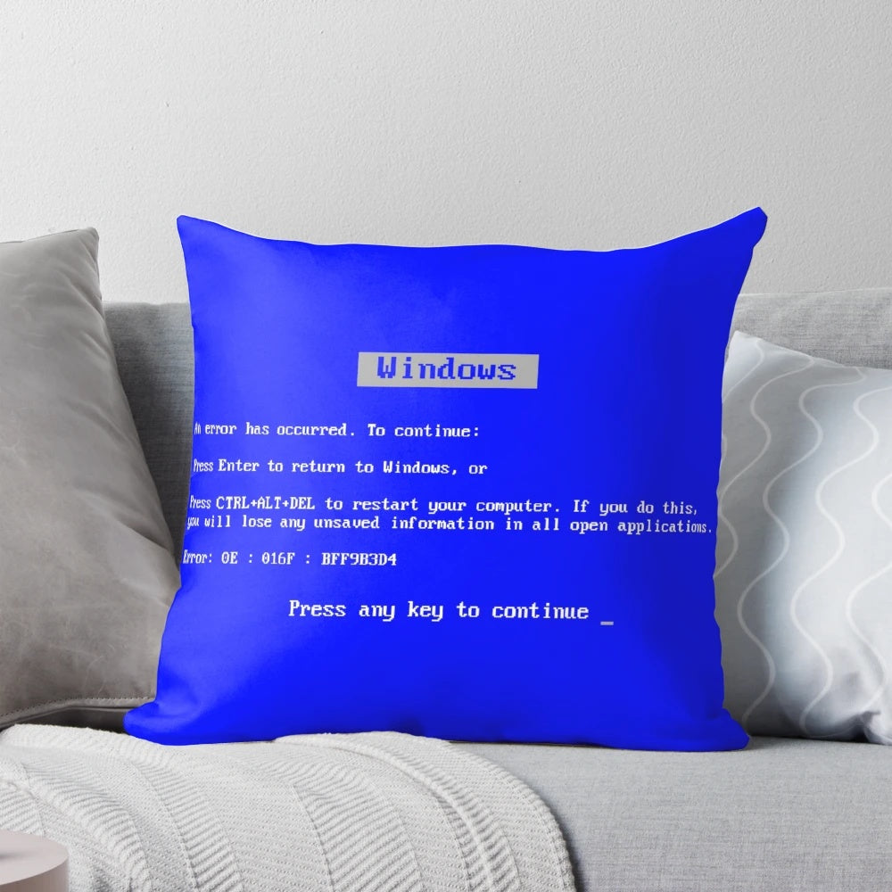 Plush pillow with the classic Windows blue screen of death error message