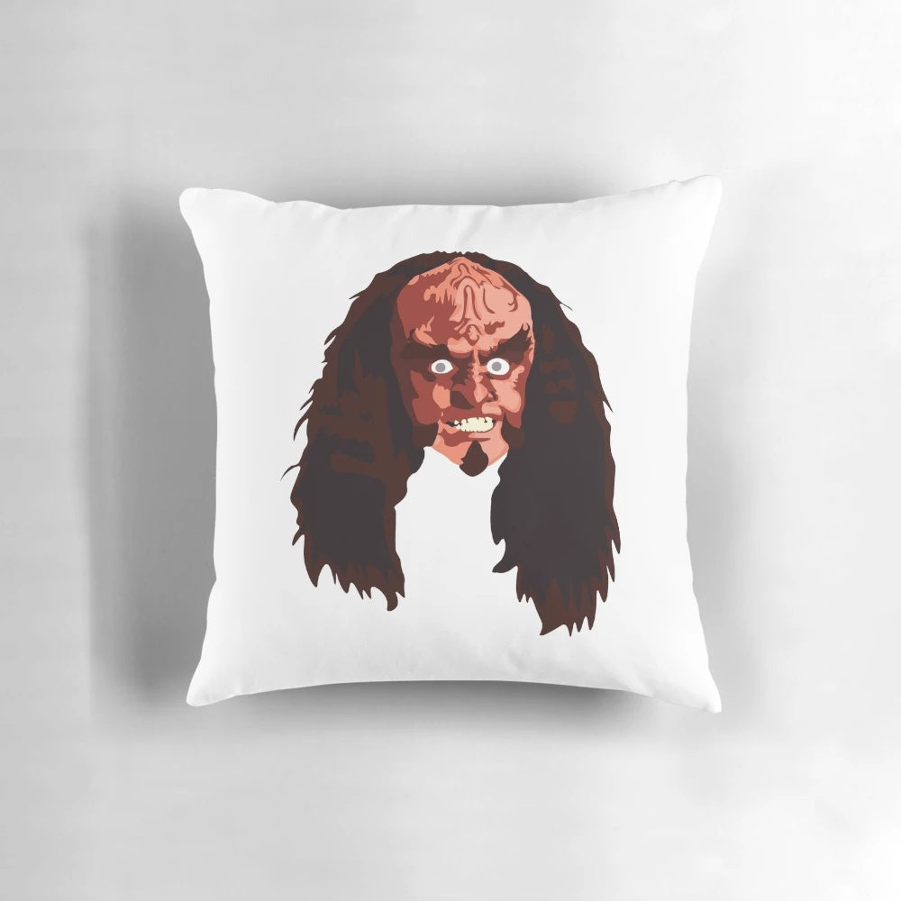 Gowron Pillow, featuring the iconic Klingon Chancellor with glowing eyes