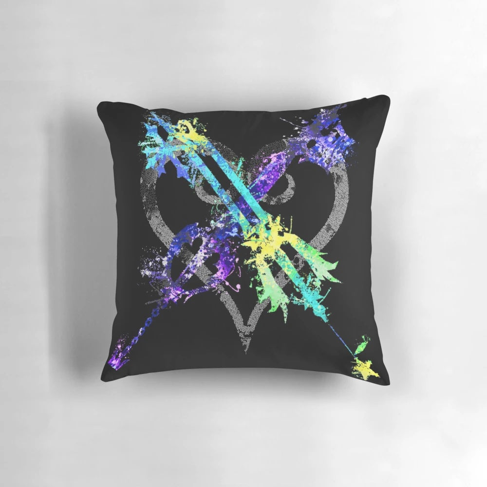 A beautiful Kingdom Hearts-inspired pillow featuring the iconic Oathkeeper keyblade, representing the balance of light and dark.
