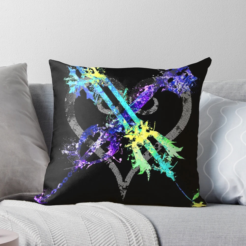 A beautiful Kingdom Hearts-inspired pillow featuring the iconic Oathkeeper keyblade, representing the balance of light and dark.