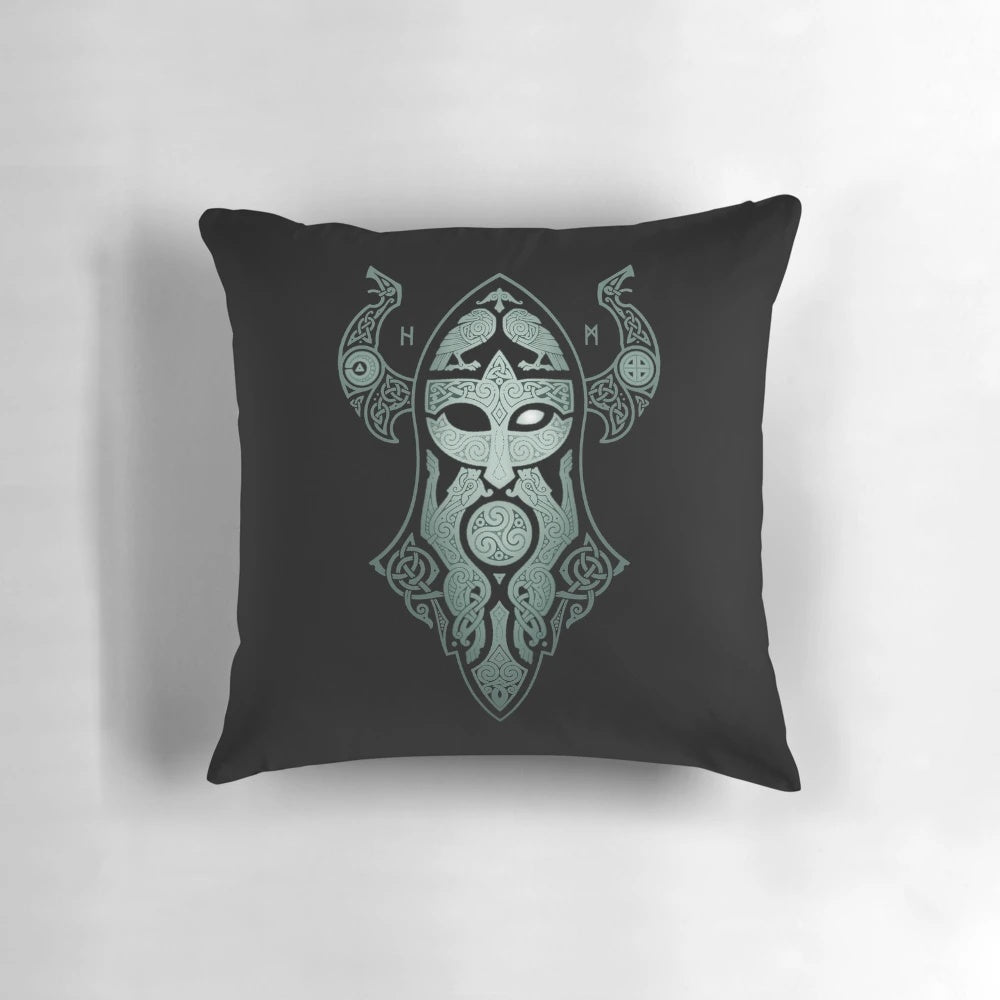 ODIN.GODMASK. Pillow featuring Norse mythology symbols and elements