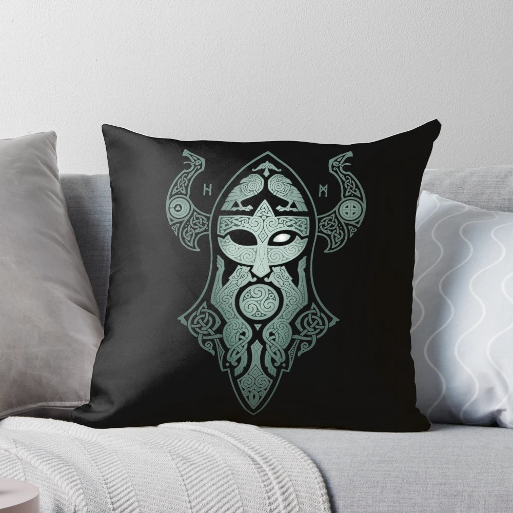 ODIN.GODMASK. Pillow featuring Norse mythology symbols and elements
