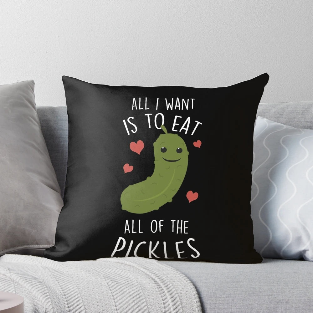 Decorative pillow featuring a playful pickle design for pickle enthusiasts