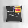 A soft, plush pillow with a vibrant "Powered by Vegemite" design, showcasing the plant-based essence of Australia.