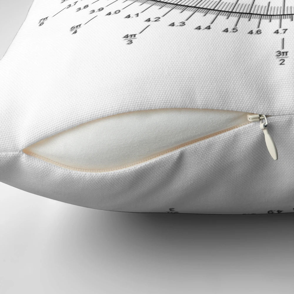 A soft, decorative pillow featuring a detailed illustration of the unit circle, a fundamental concept in mathematics.
