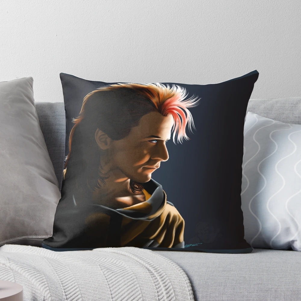 A unique and whimsical pillow featuring a strange, pensive animal design, perfect for adding a touch of 1980s charm to your space.