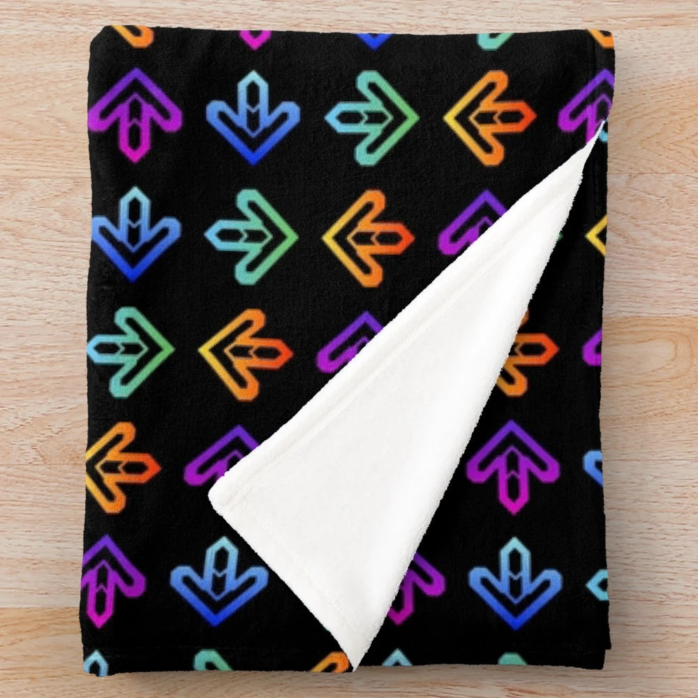 Soft white plush blanket with text "Eat. Sleep. DDR. Repeat.