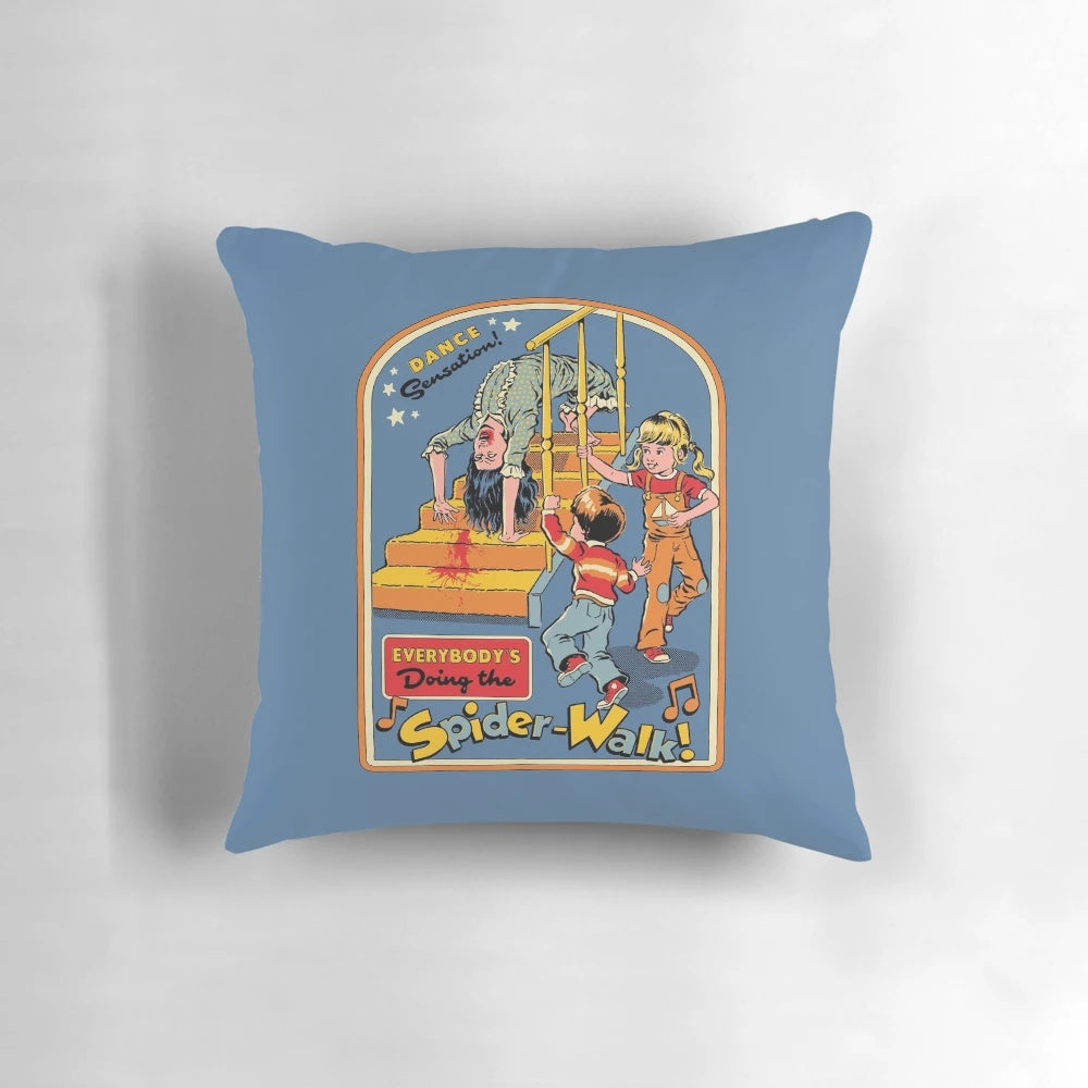 A vintage-inspired pillow featuring the iconic spiderwalk dance from the classic horror movie The Exorcist
