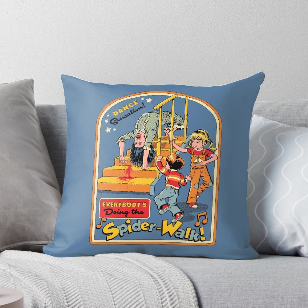 A vintage-inspired pillow featuring the iconic spiderwalk dance from the classic horror movie The Exorcist