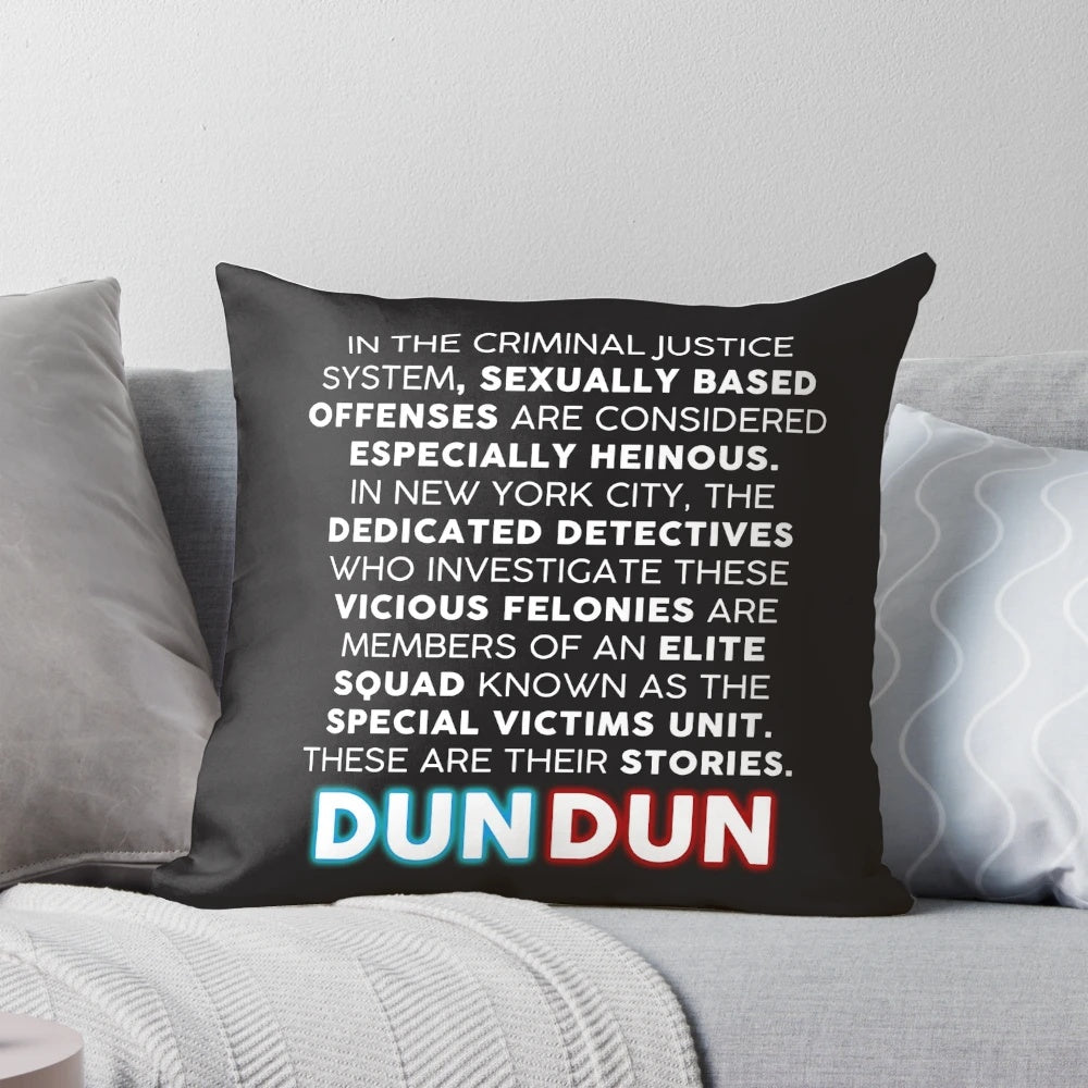 Pillow featuring the iconic "dun dun" opening speech from the TV series Law & Order: Special Victims Unit