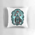 A decorative pillow featuring a vibrant stained glass design of Hades, the Greek god of the underworld.