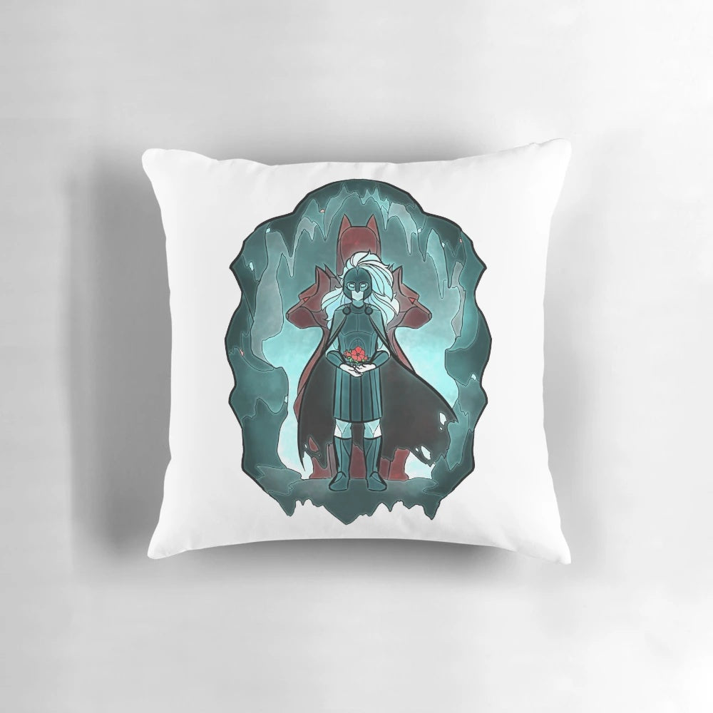 A decorative pillow featuring a vibrant stained glass design of Hades, the Greek god of the underworld.