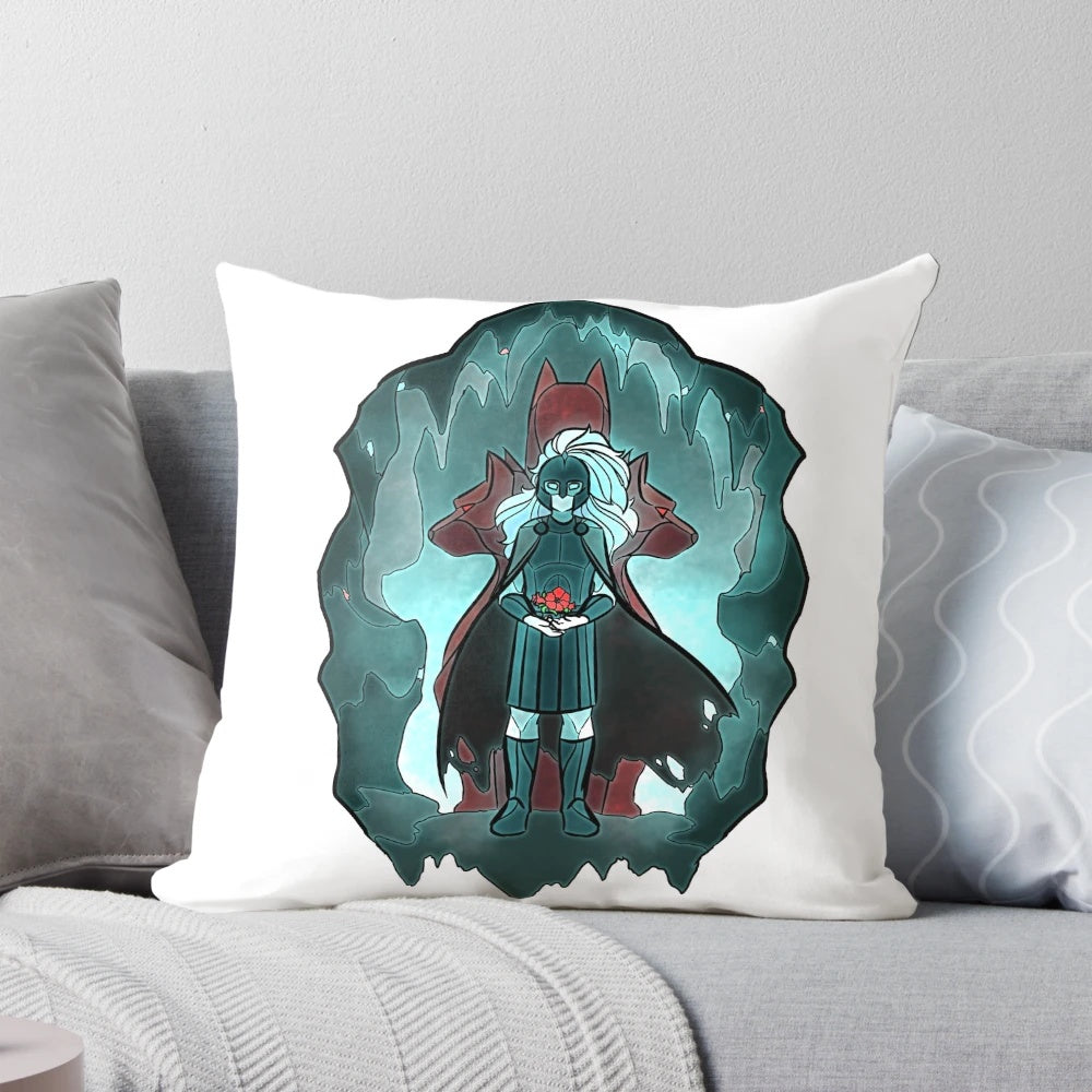 A decorative pillow featuring a vibrant stained glass design of Hades, the Greek god of the underworld.