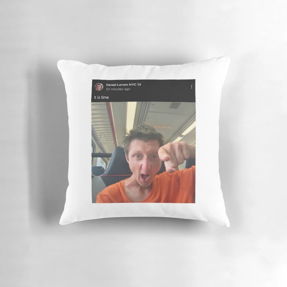 Daniel Larson Pillow, featuring a portrait of the beloved internet personality