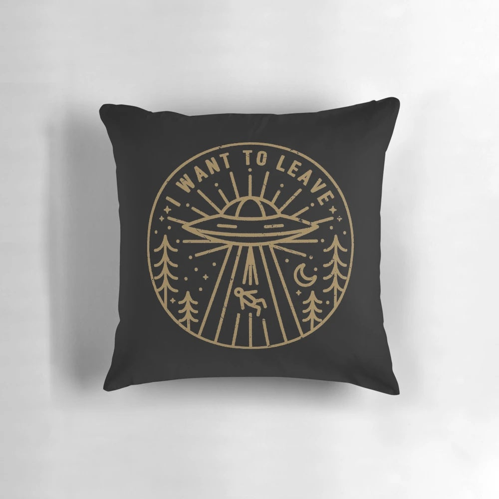 Stylish "I Want to Leave" pocket pillow featuring the iconic X-Files logo and characters