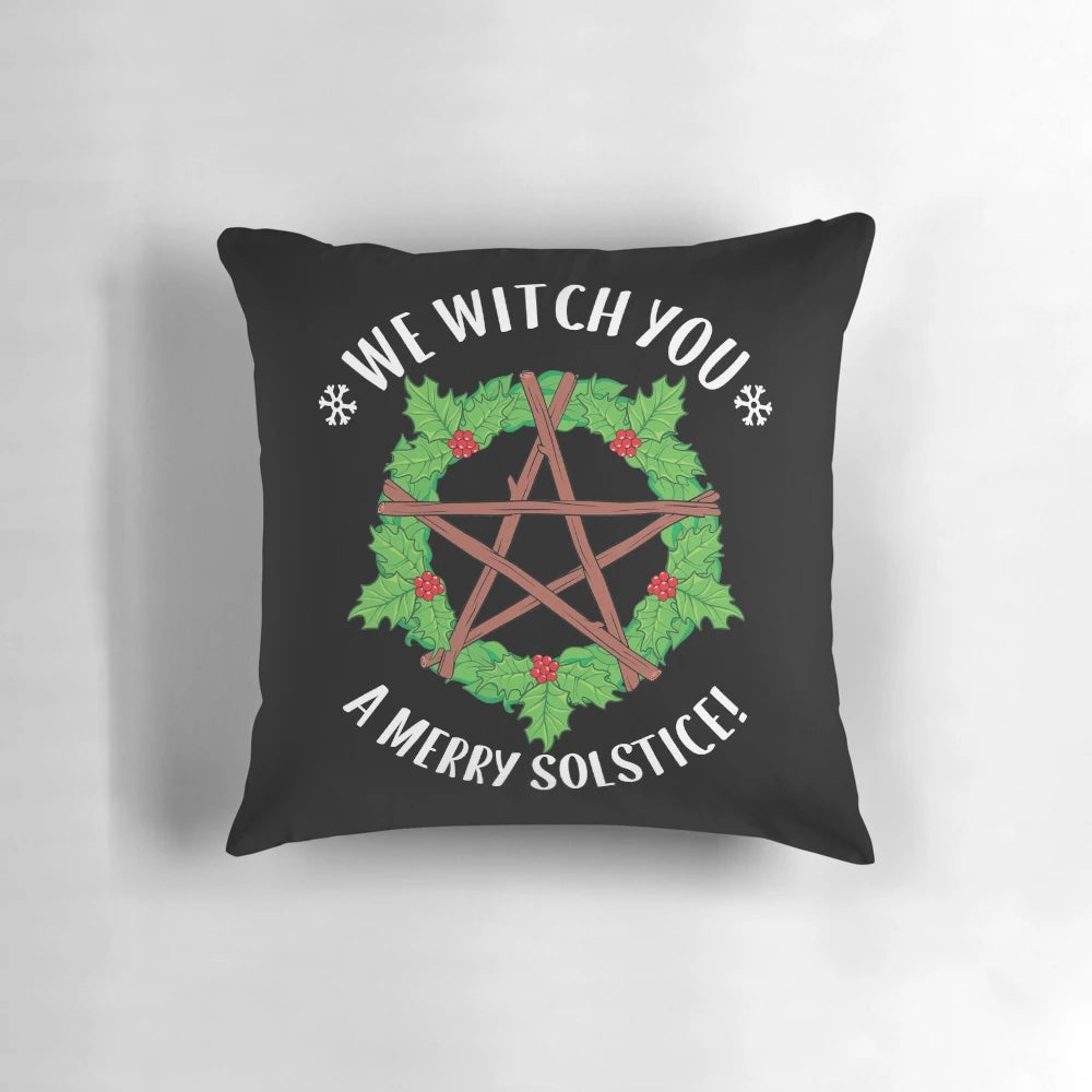 Cozy and festive Yule pagan-themed pillow for the winter solstice