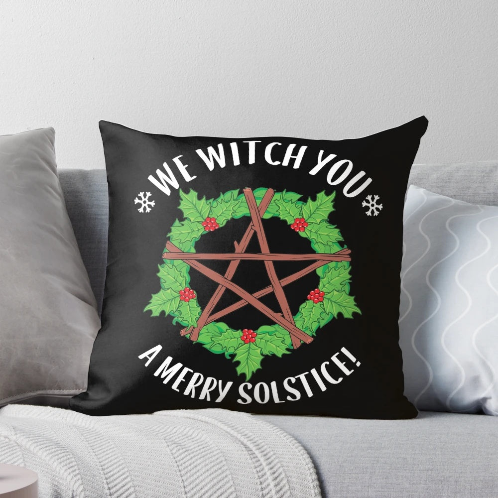 Cozy and festive Yule pagan-themed pillow for the winter solstice
