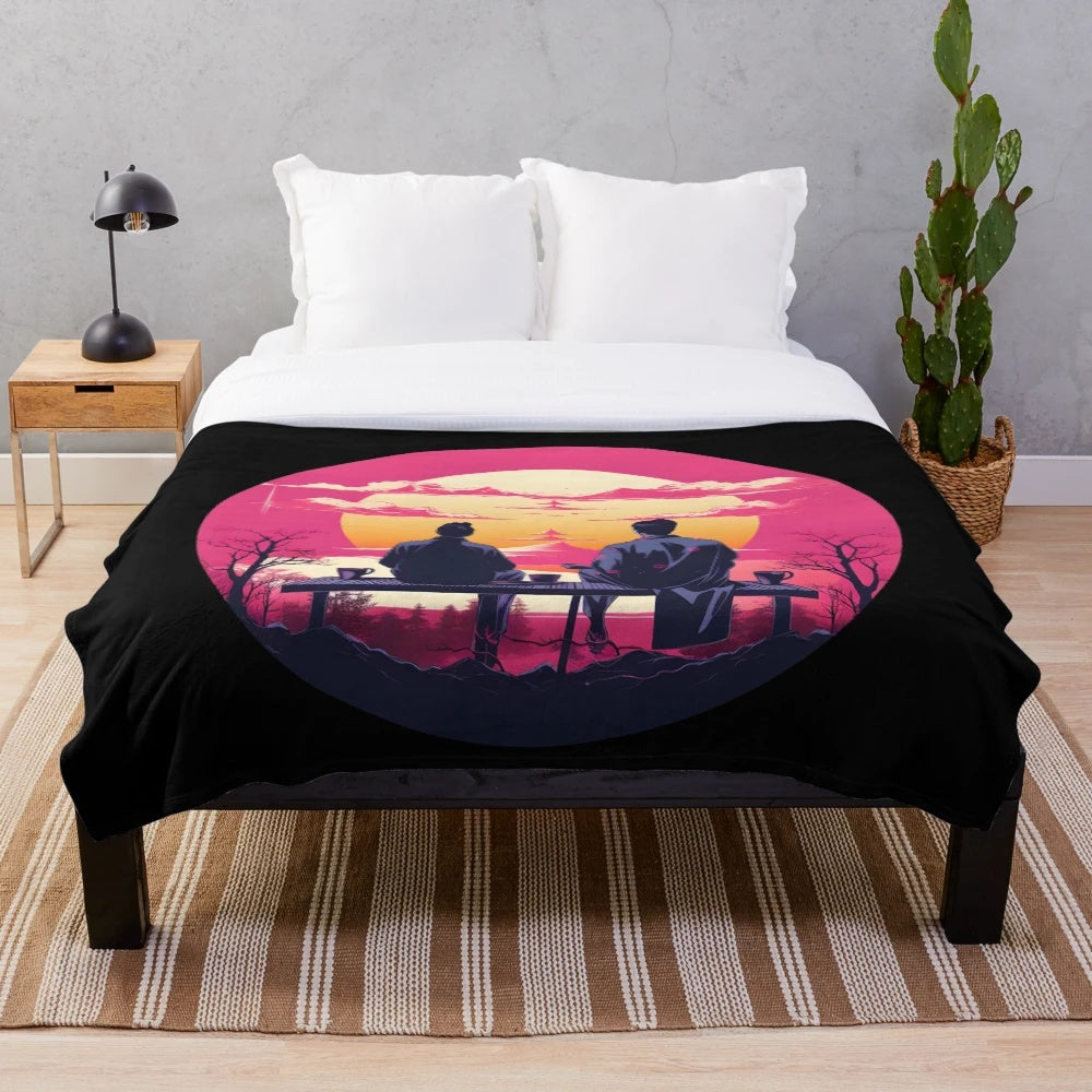 Synthwave Japanese Sunset Plush Blanket