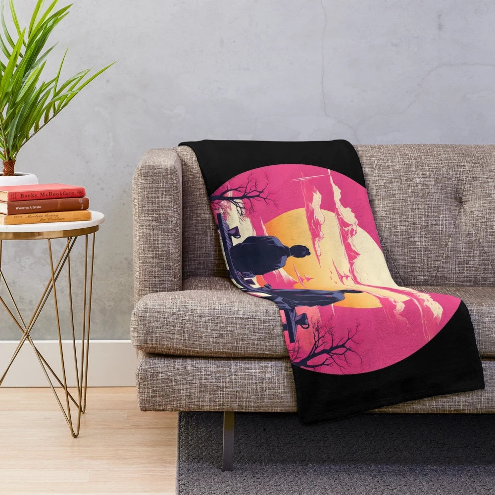 Synthwave Japanese Sunset Plush Blanket