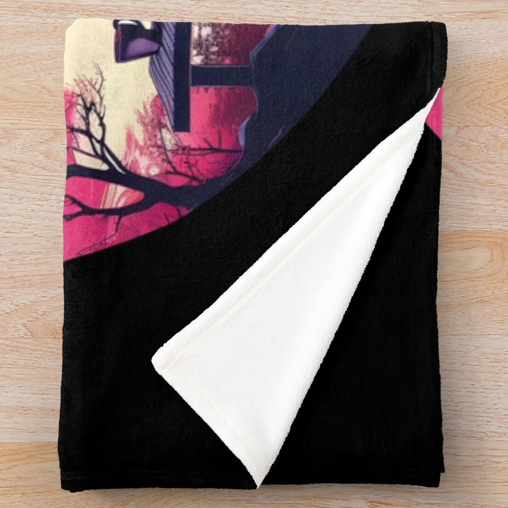 Synthwave Japanese Sunset Plush Blanket