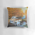 A cozy pillow featuring the iconic "Living in a Van Down by the River" design from Saturday Night Live's Matt Foley character.