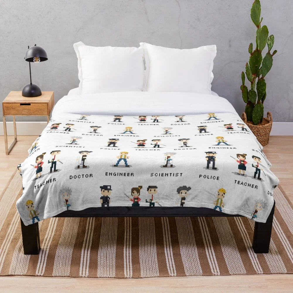 Plush blanket featuring various job occupations and career fields