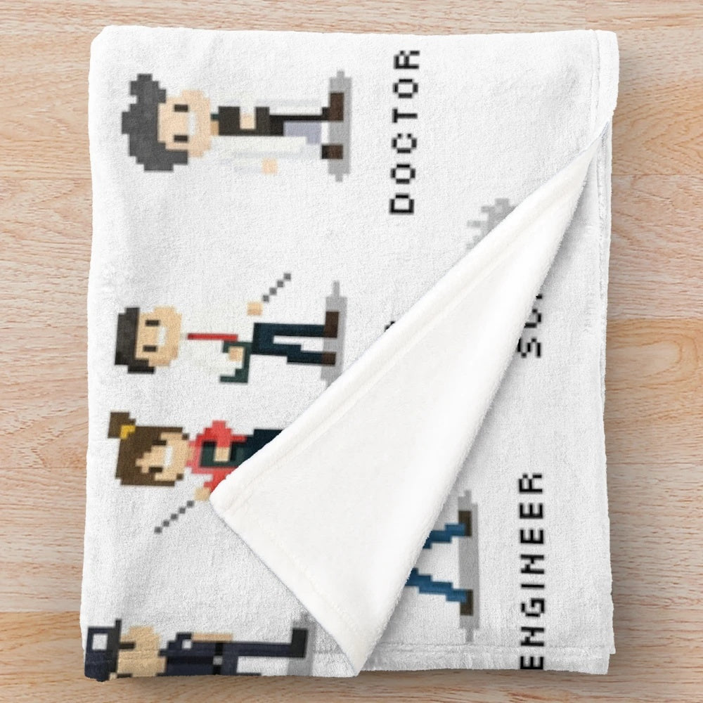 Plush blanket featuring various job occupations and career fields